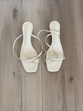 Reformation Cream Strappy Square-Toe Heels
